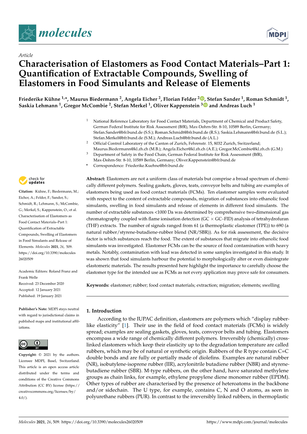 Characterisation of Elastomers As Food Contact Materials–Part 1