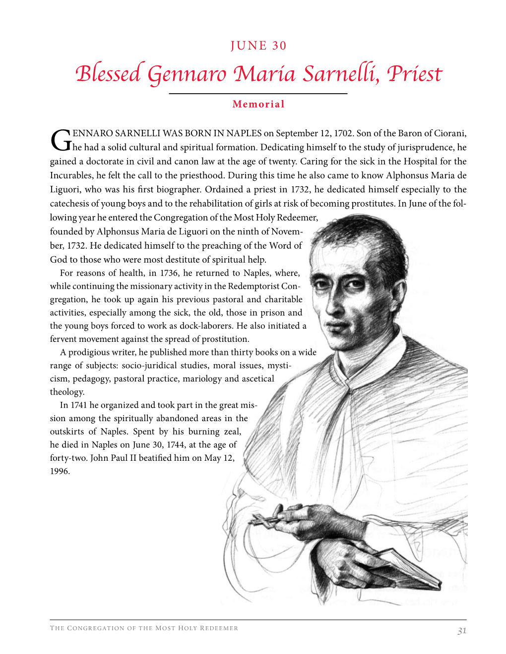 Blessed Gennaro Maria Sarnelli, Priest Memorial