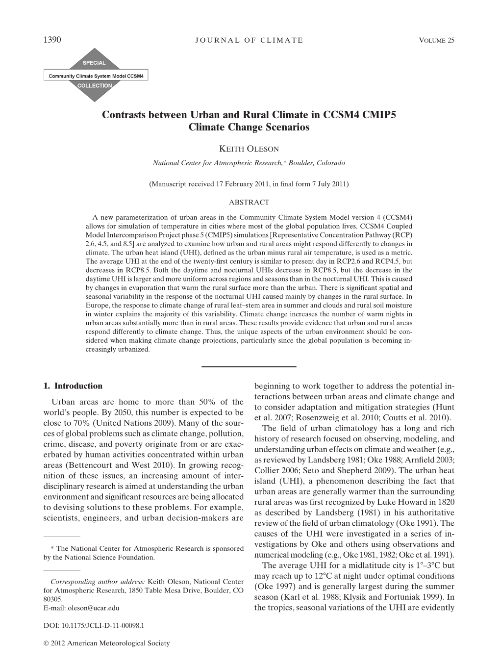 Contrasts Between Urban and Rural Climate in CCSM4 CMIP5 Climate Change Scenarios