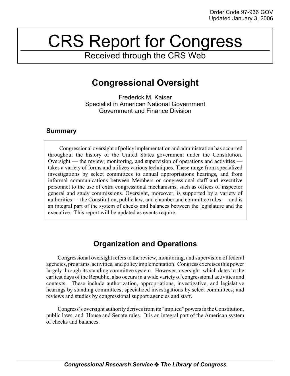 Congressional Oversight