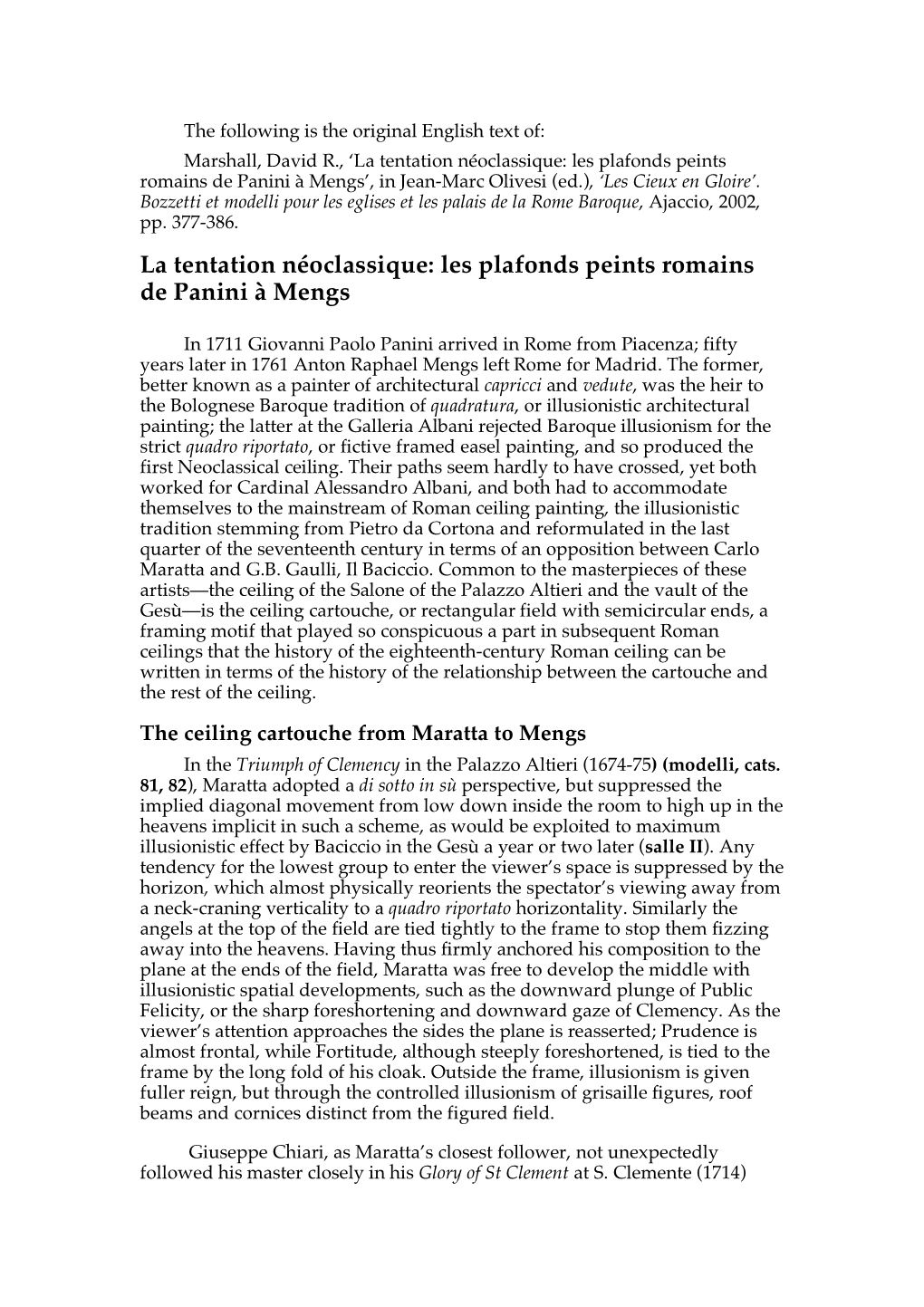 La Tentation Néoclassique: Les Plafonds Peints Romains De Panini À Mengs’, in Jean-Marc Olivesi (Ed.), ‘Les Cieux En Gloire’