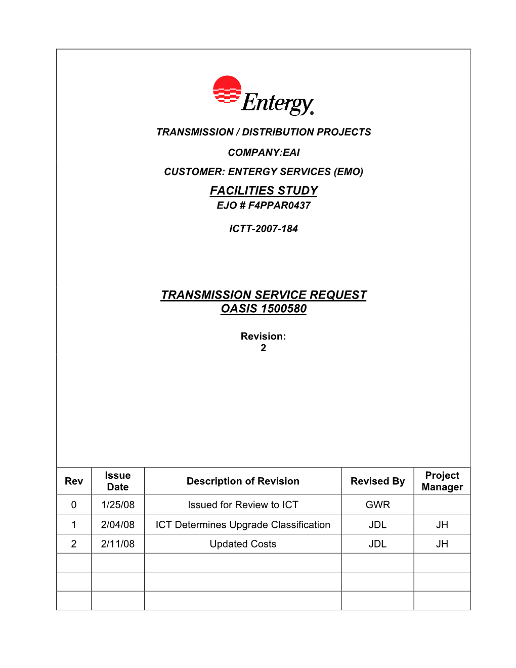 Facilities Study Transmission Service Request Oasis 1500580