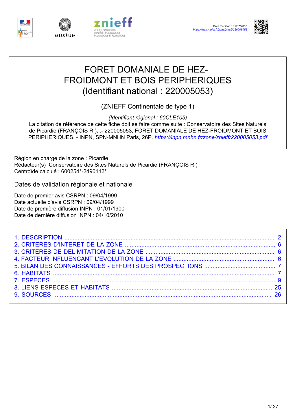 FORET DOMANIALE DE HEZ- FROIDMONT ET BOIS PERIPHERIQUES (Identifiant National : 220005053)