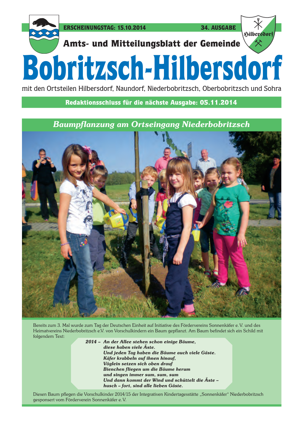 Amts-ERSCHEINUNGSTAG: Und Mitteilungsblatt 15.10.2014Der Gemeinde Bobritzsch-Hilbersdorf 34