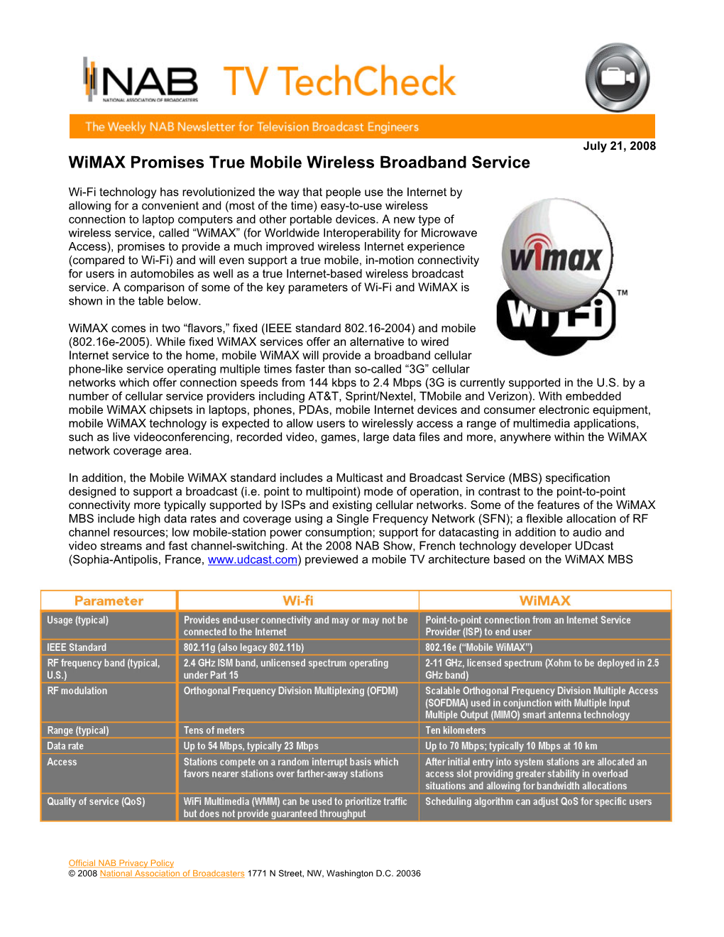 Wimax Promises True Mobile Wireless Broadband Service
