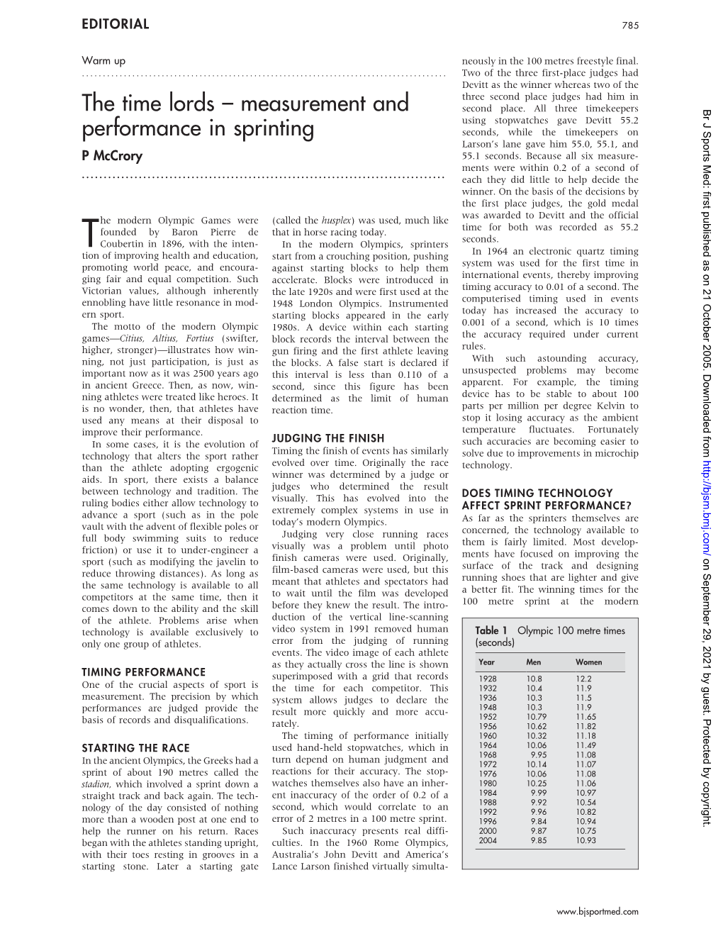 The Time Lords – Measurement and Performance in Sprinting