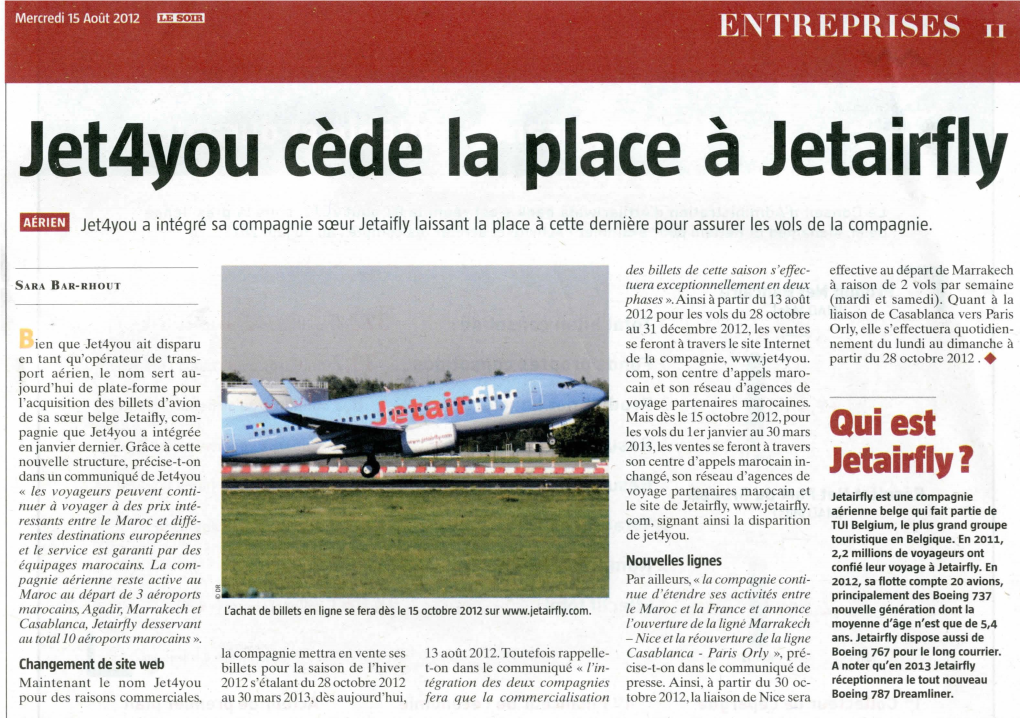 Jet4you Cède La Place À Jetairfly