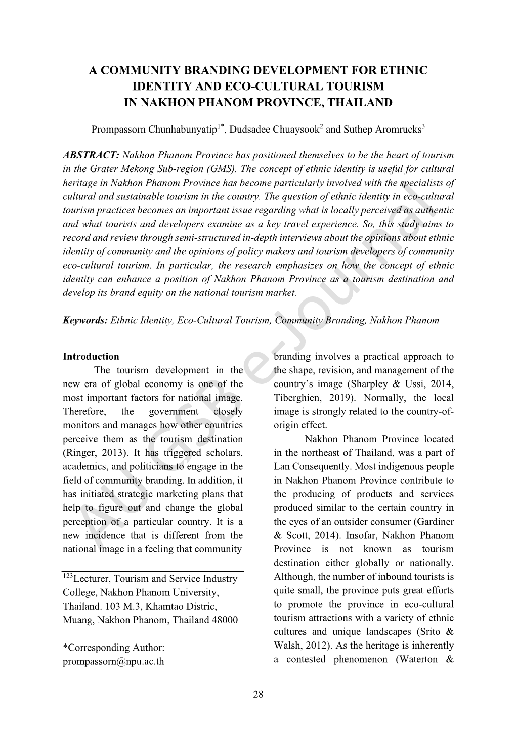 A Community Branding Development for Ethnic Identity and Eco-Cultural Tourism in Nakhon Phanom Province, Thailand