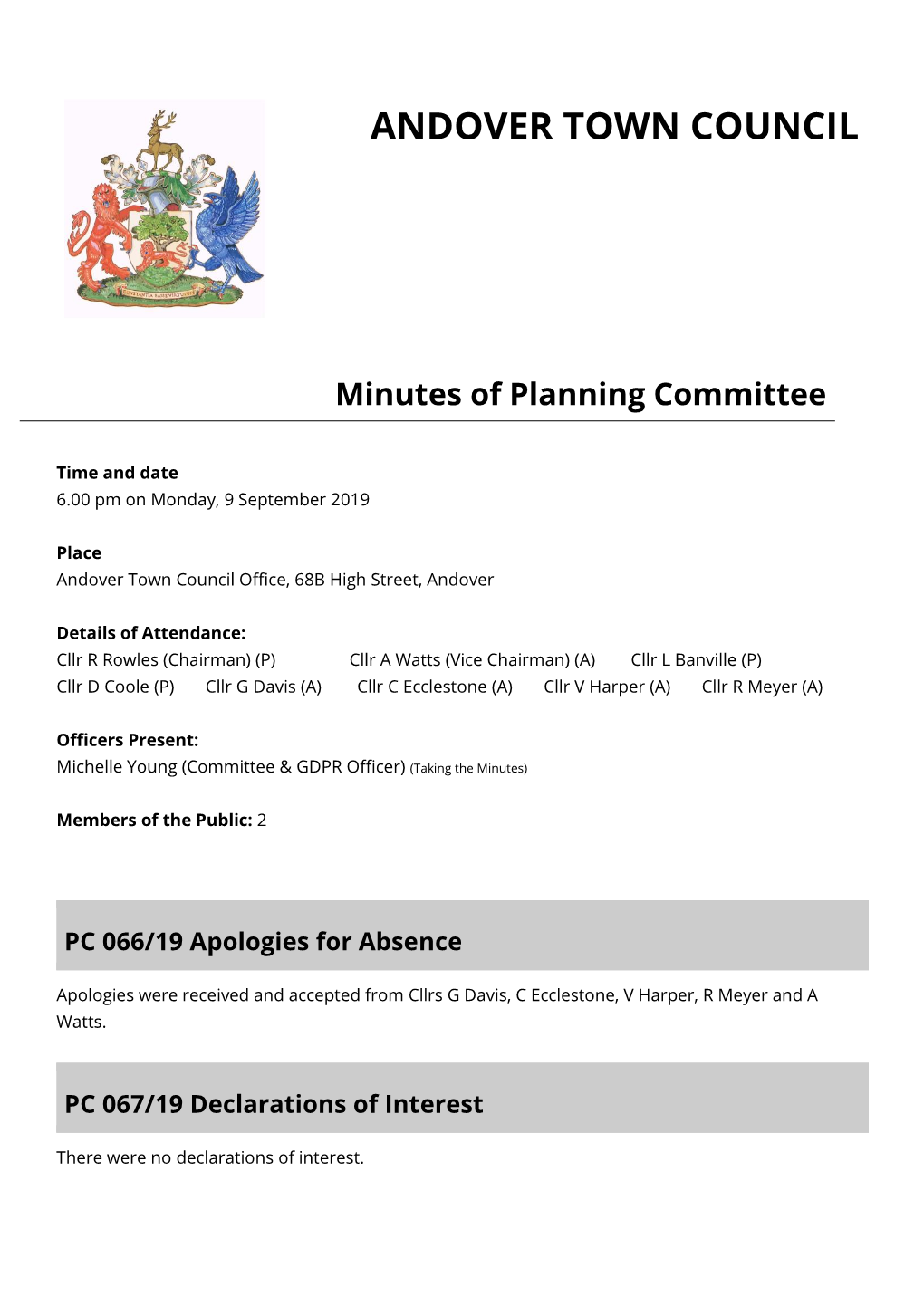 Minutes of Planning Committee