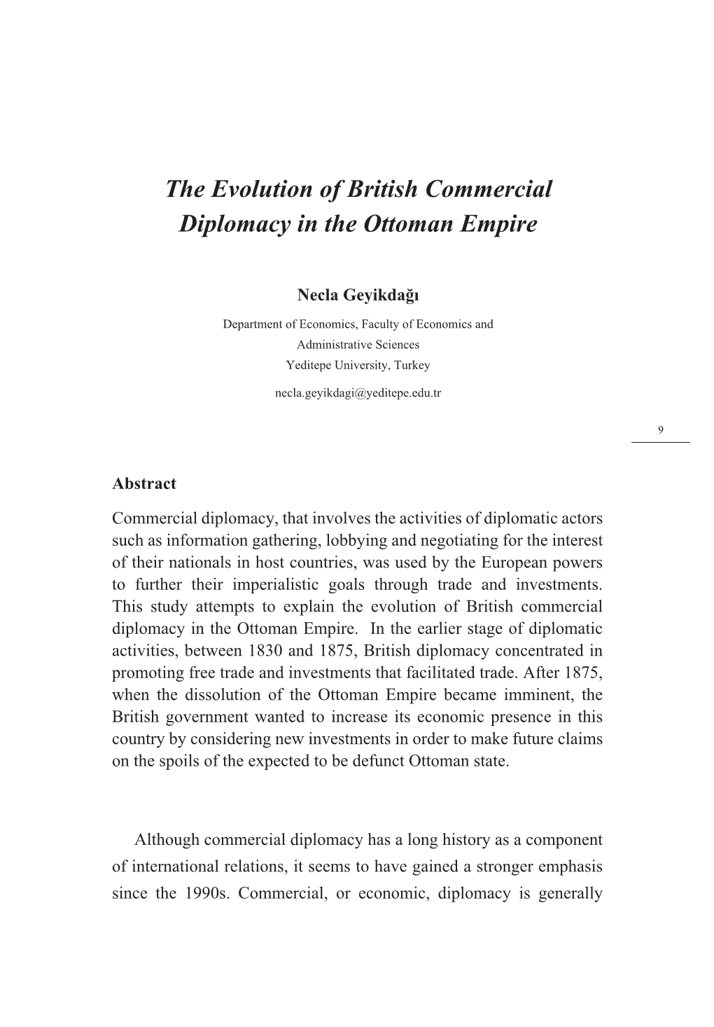 The Evolution of British Commercial Diplomacy in the Ottoman Empire