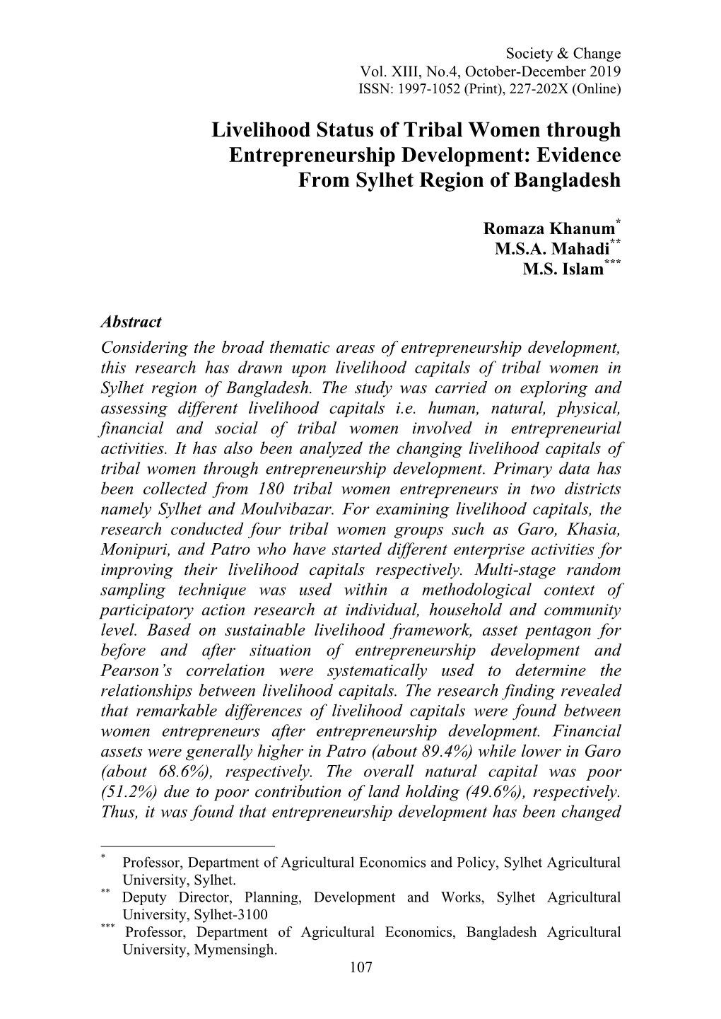 Evidence from Sylhet Region of Bangladesh