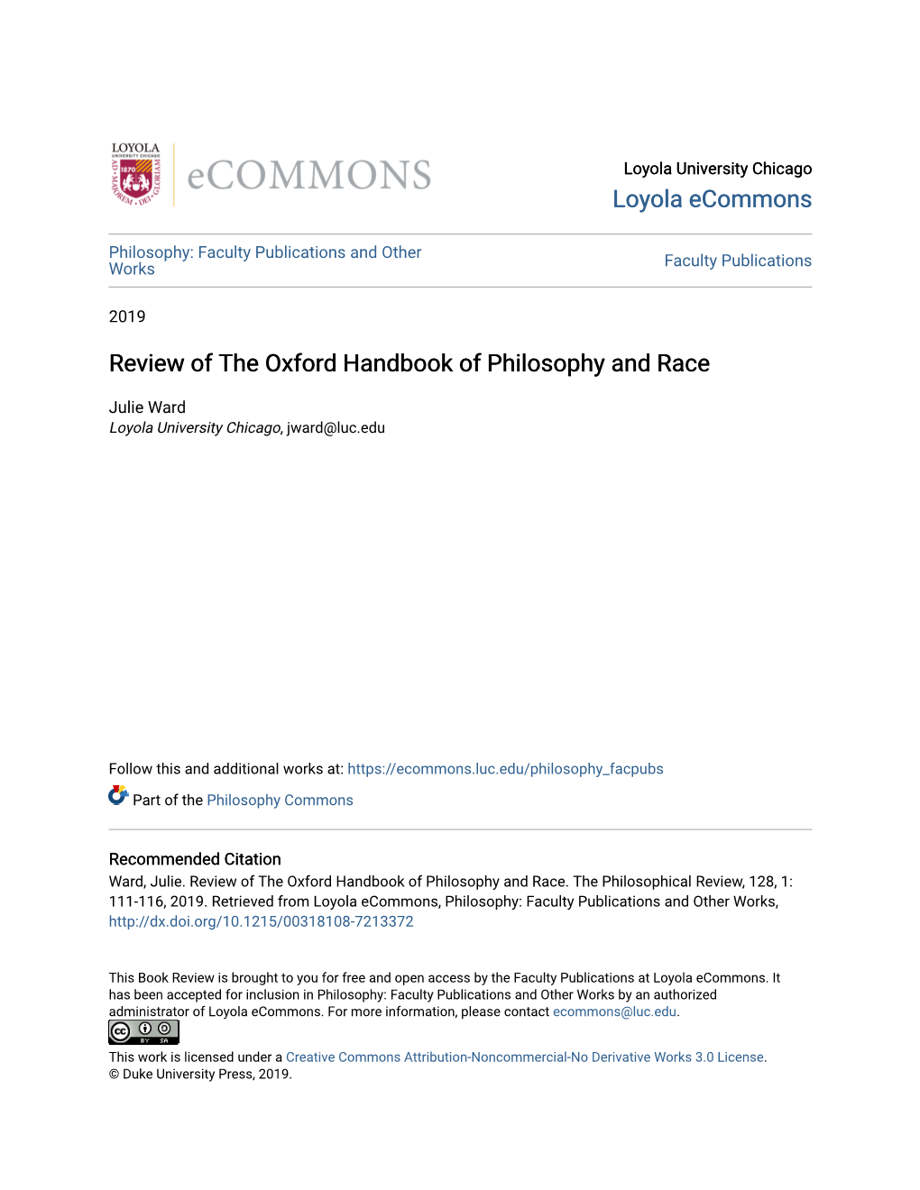 Review of the Oxford Handbook of Philosophy and Race