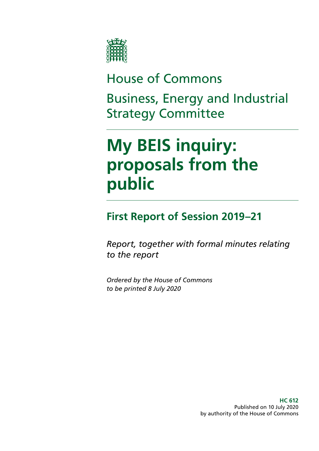 My BEIS Inquiry: Proposals from the Public