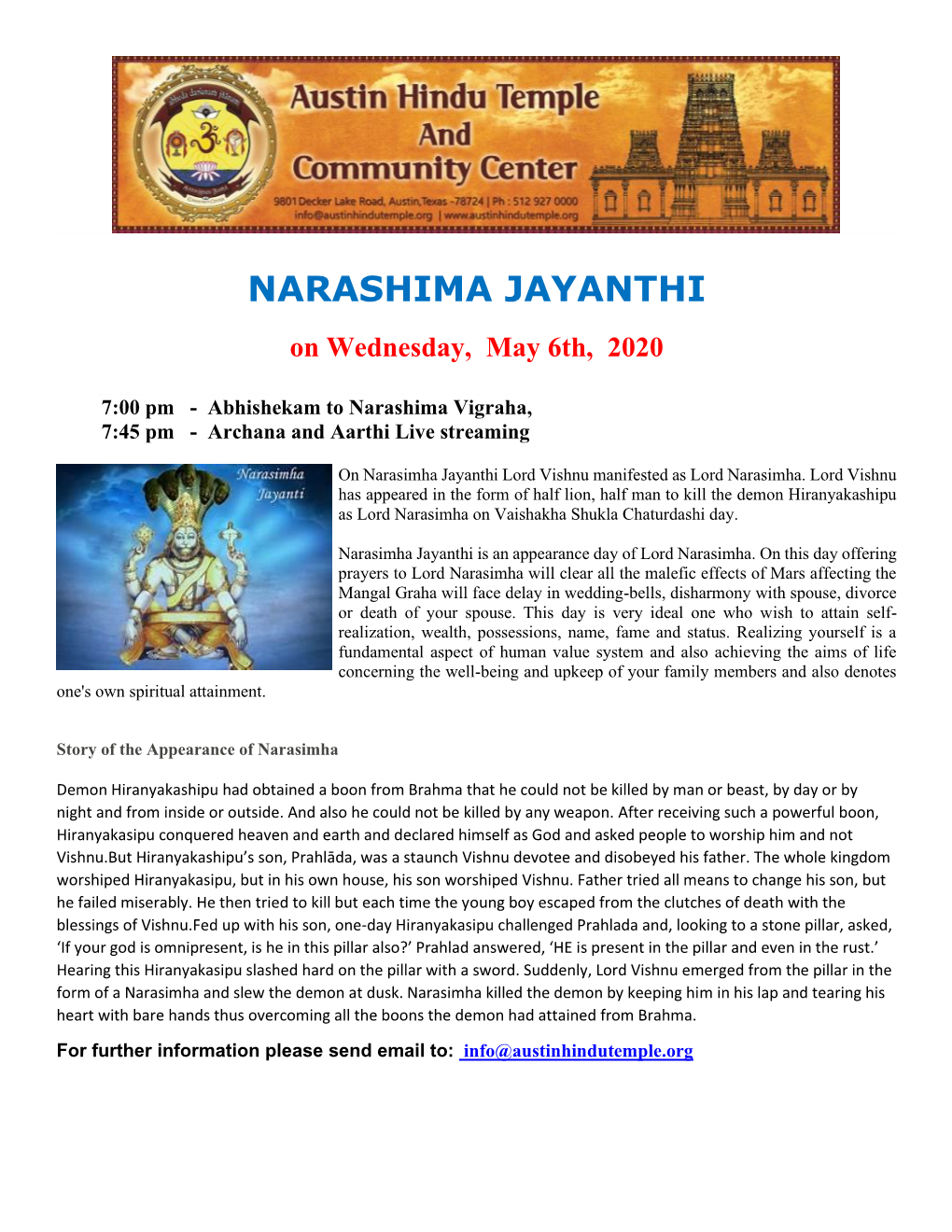 Narashima Jayanthi