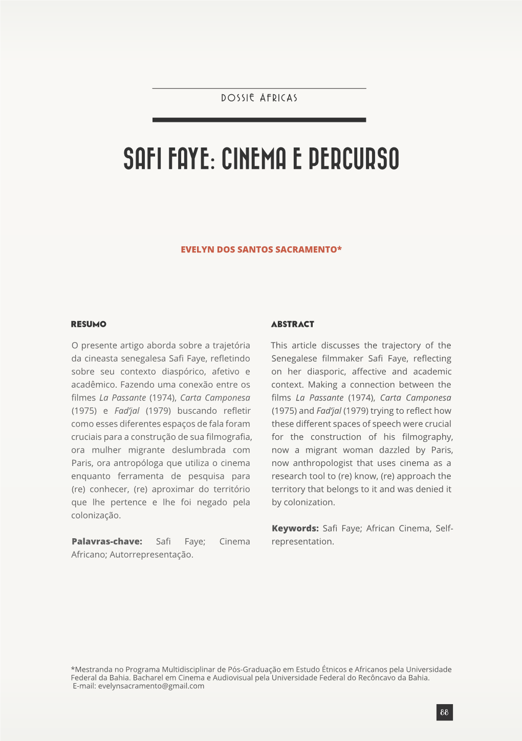 Safi Faye: Cinema E Percurso