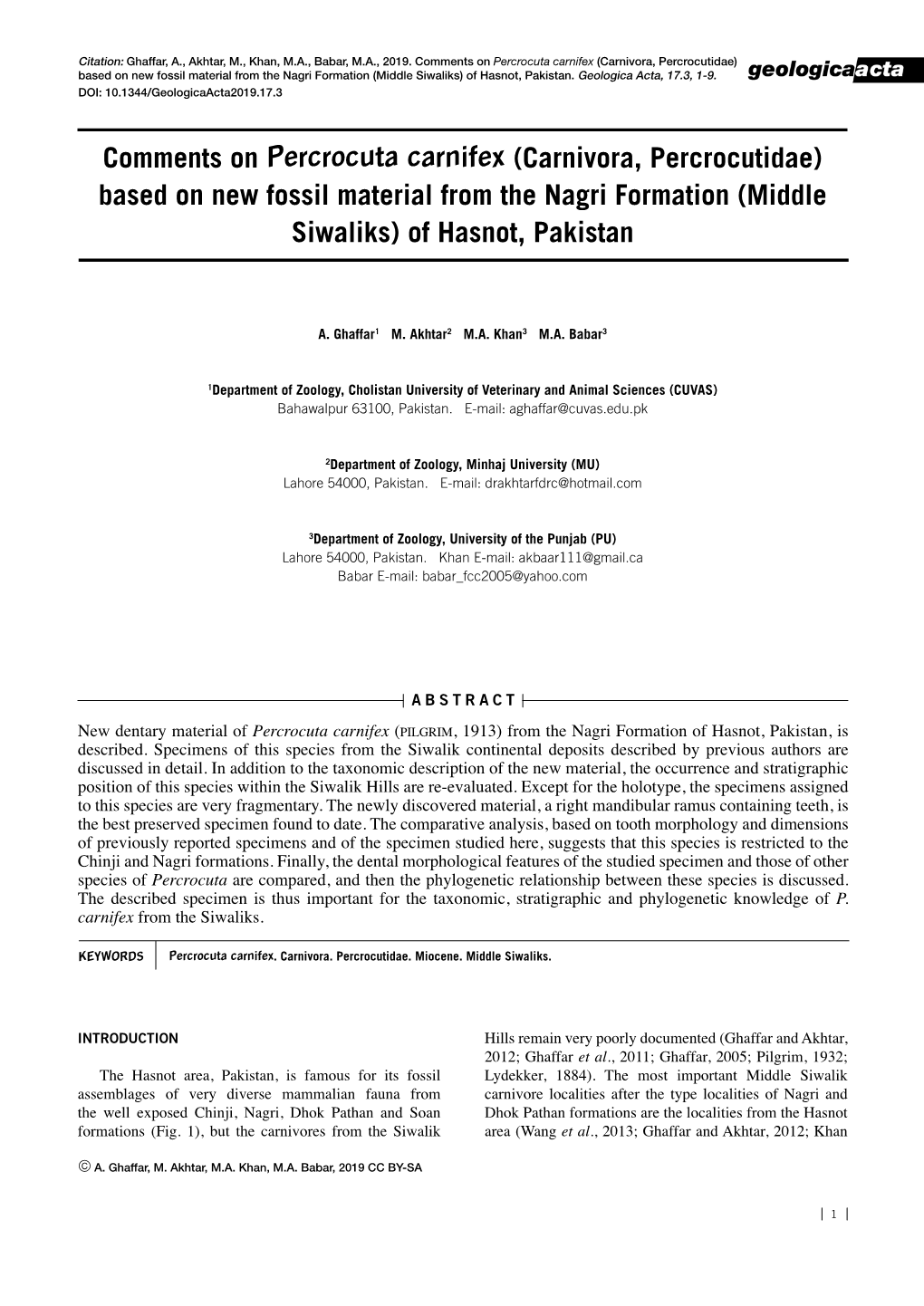 Based on New Fossil Material from the Nagri Formation (Middle Siwaliks) of Hasnot, Pakistan