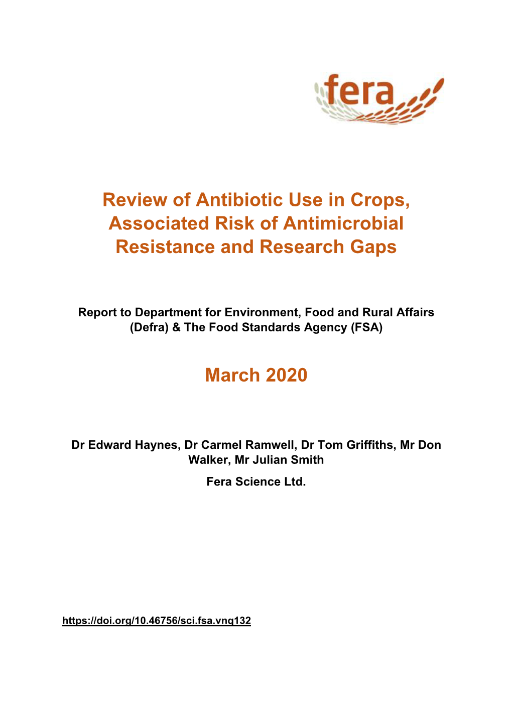 Review of Antibiotic Use in Crops, Associated Risk of Antimicrobial Resistance and Research Gaps