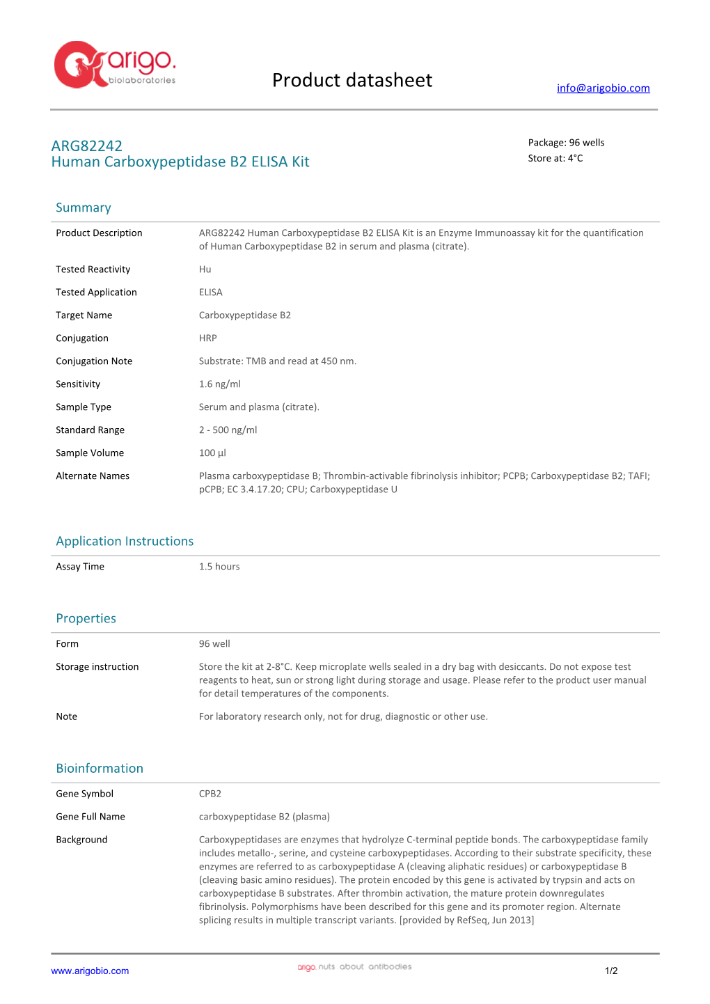 Human Carboxypeptidase B2 ELISA Kit (ARG82242)