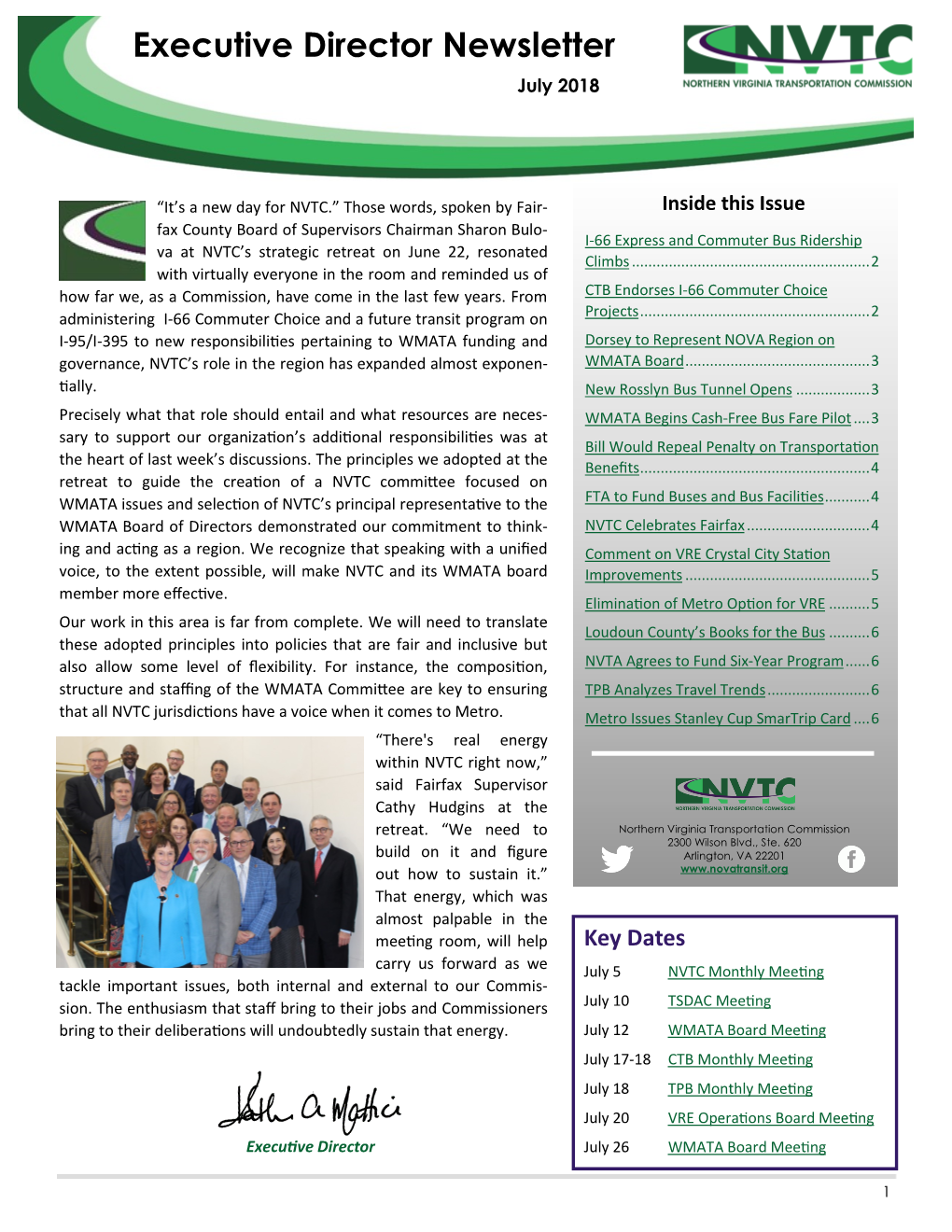 Executive Director Newsletter Northern Virginia Transportation Commission July 2018