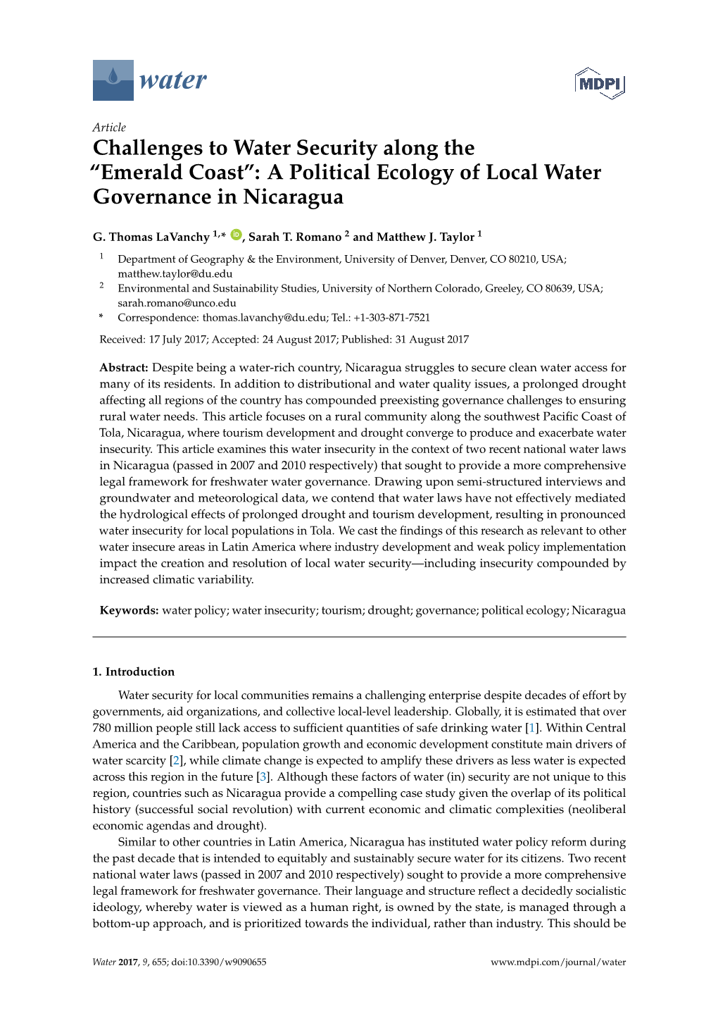 A Political Ecology of Local Water Governance in Nicaragua