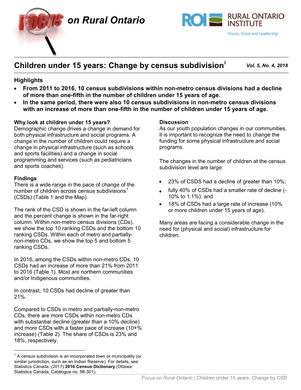 Change by Census Subdivision Vol