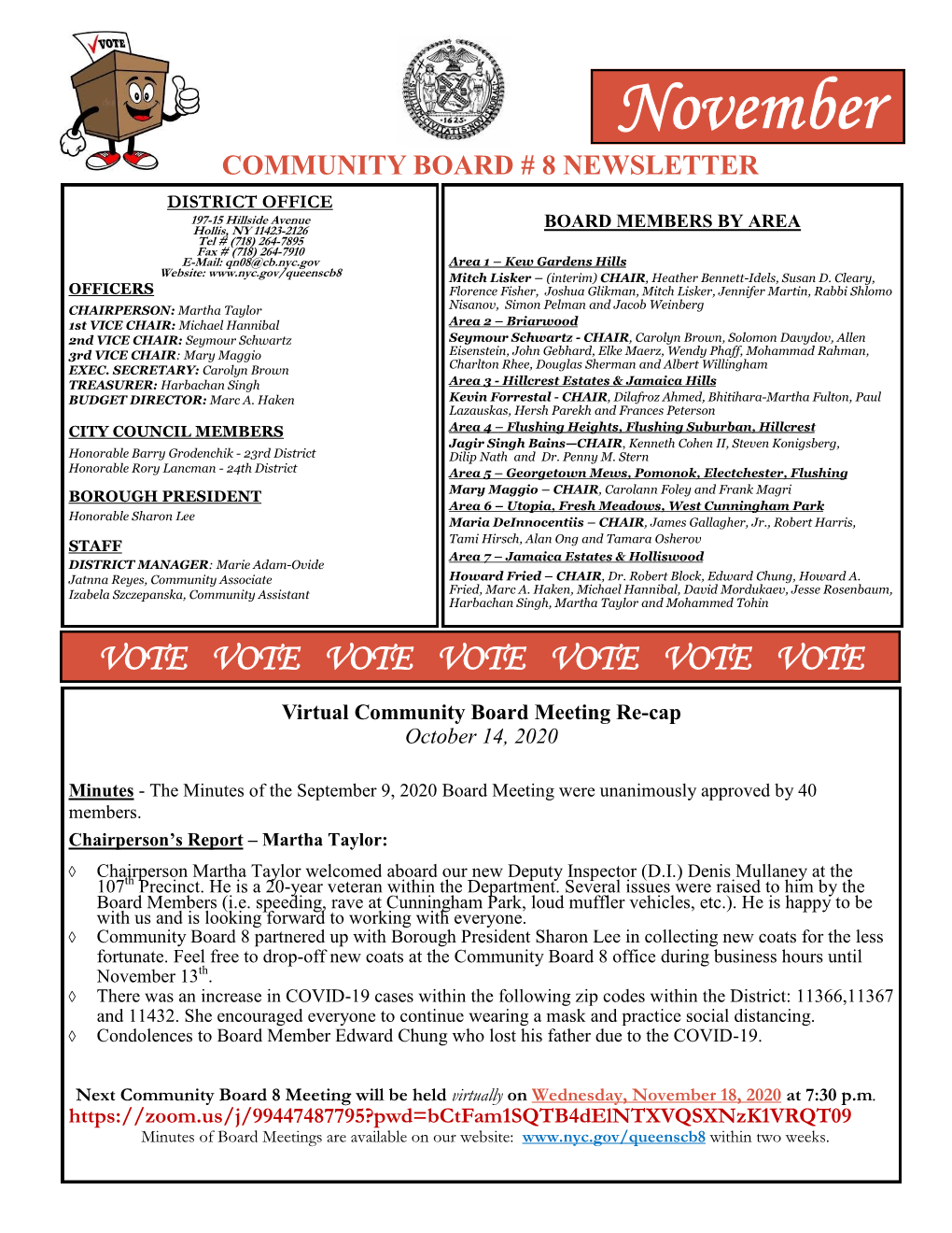 November 2020 Community Board 8, Queens