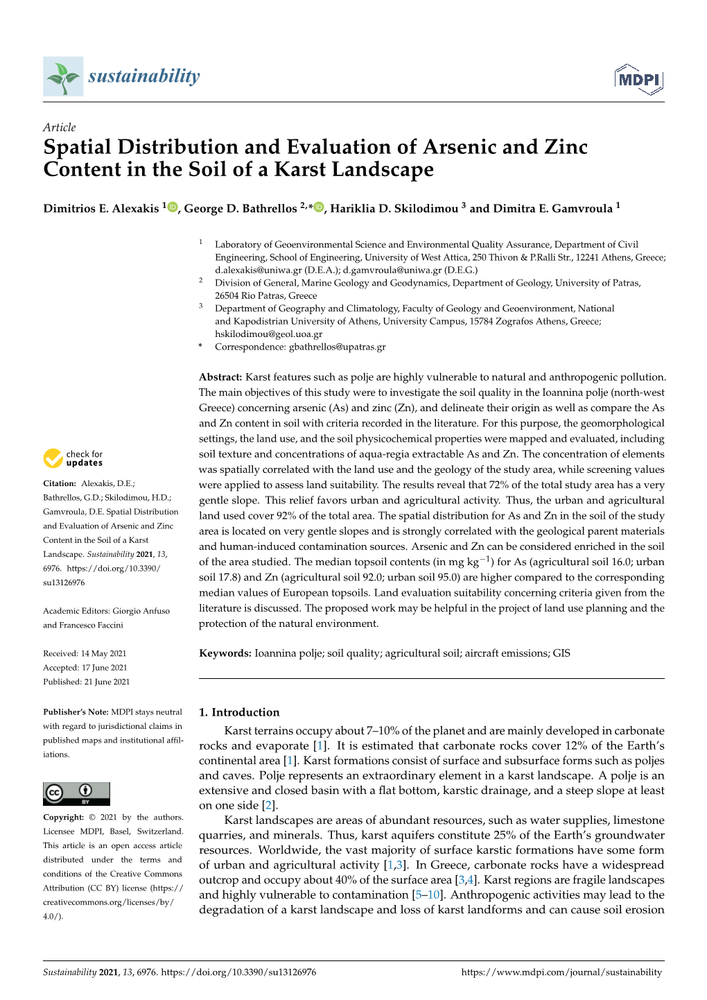 Spatial Distribution and Evaluation of Arsenic and Zinc Content in the Soil of a Karst Landscape