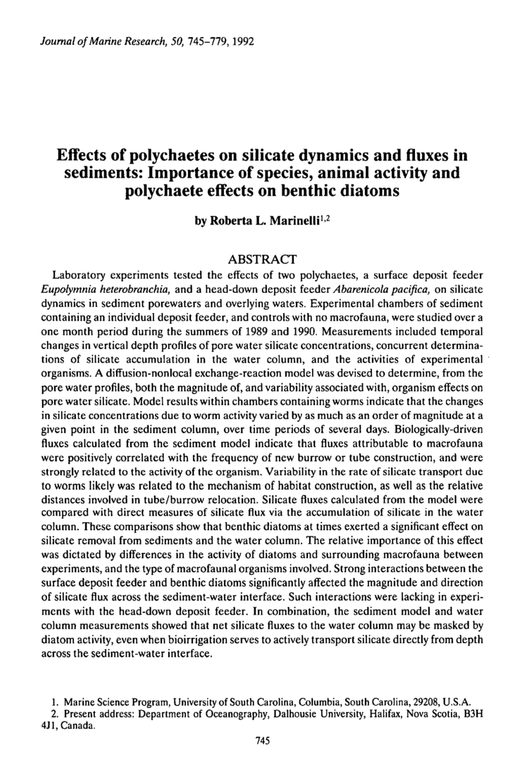 Effects of Polychaetes on Silicate Dynamics and Fluxes in Sediments: Importance of Species, Animal Activity and Polychaete Effects on Benthic Diatoms