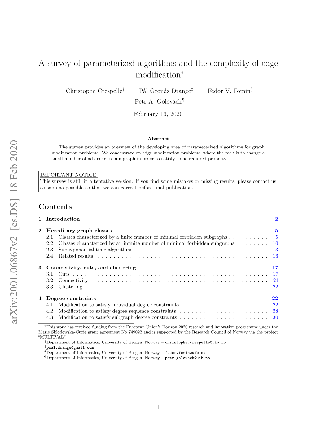 A Survey of Parameterized Algorithms and the Complexity of Edge Modification