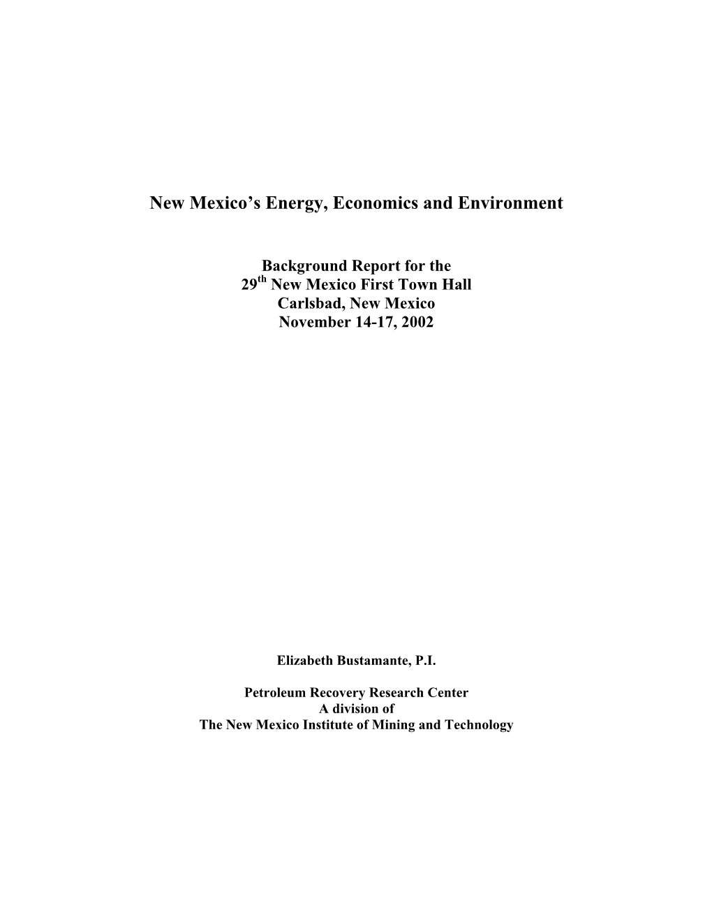 New Mexico's Energy, Economics, and Environment, 2002