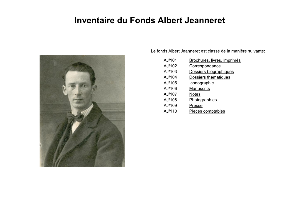 Inventaire Du Fonds Albert Jeanneret