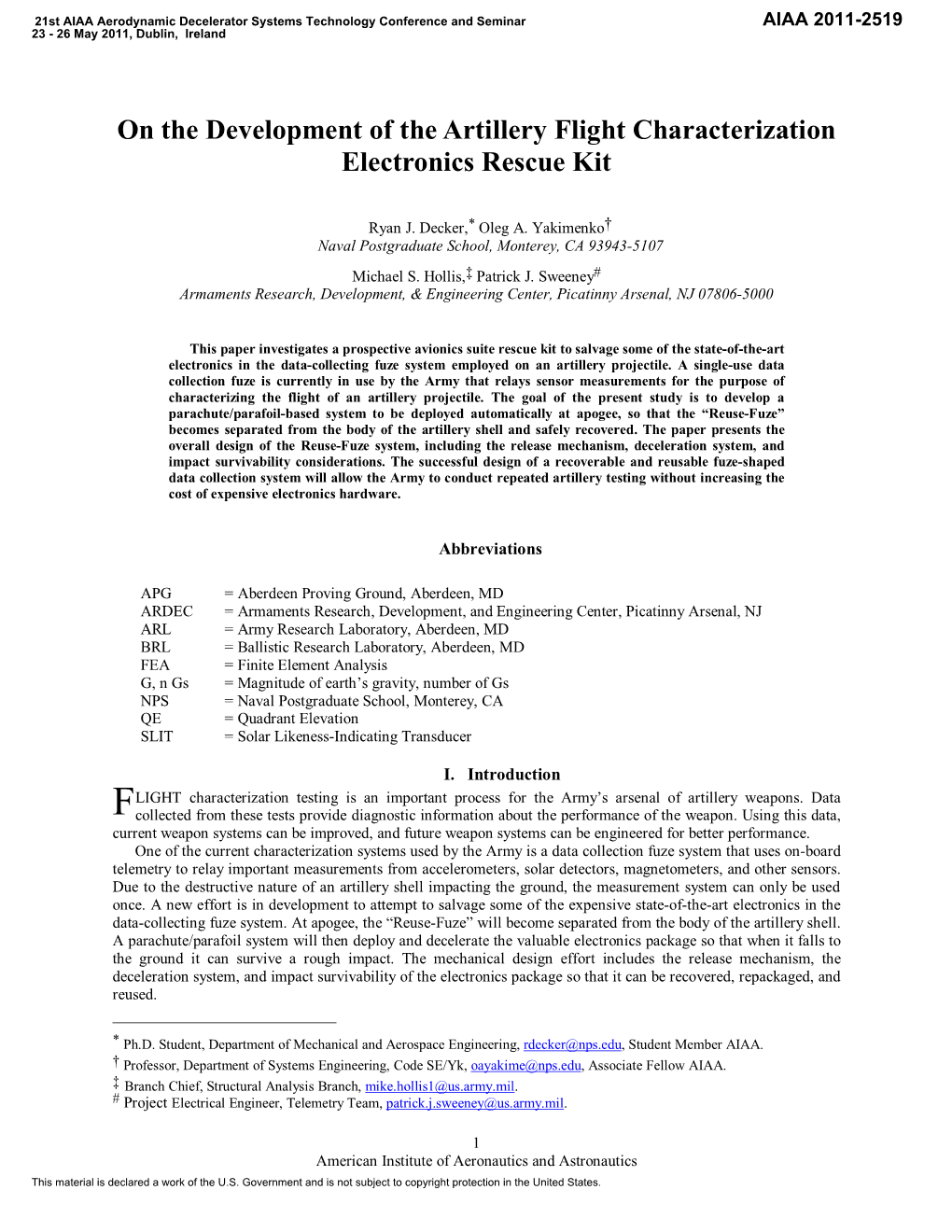 On the Development of the Artillery Flight Characterization Electronics Rescue Kit