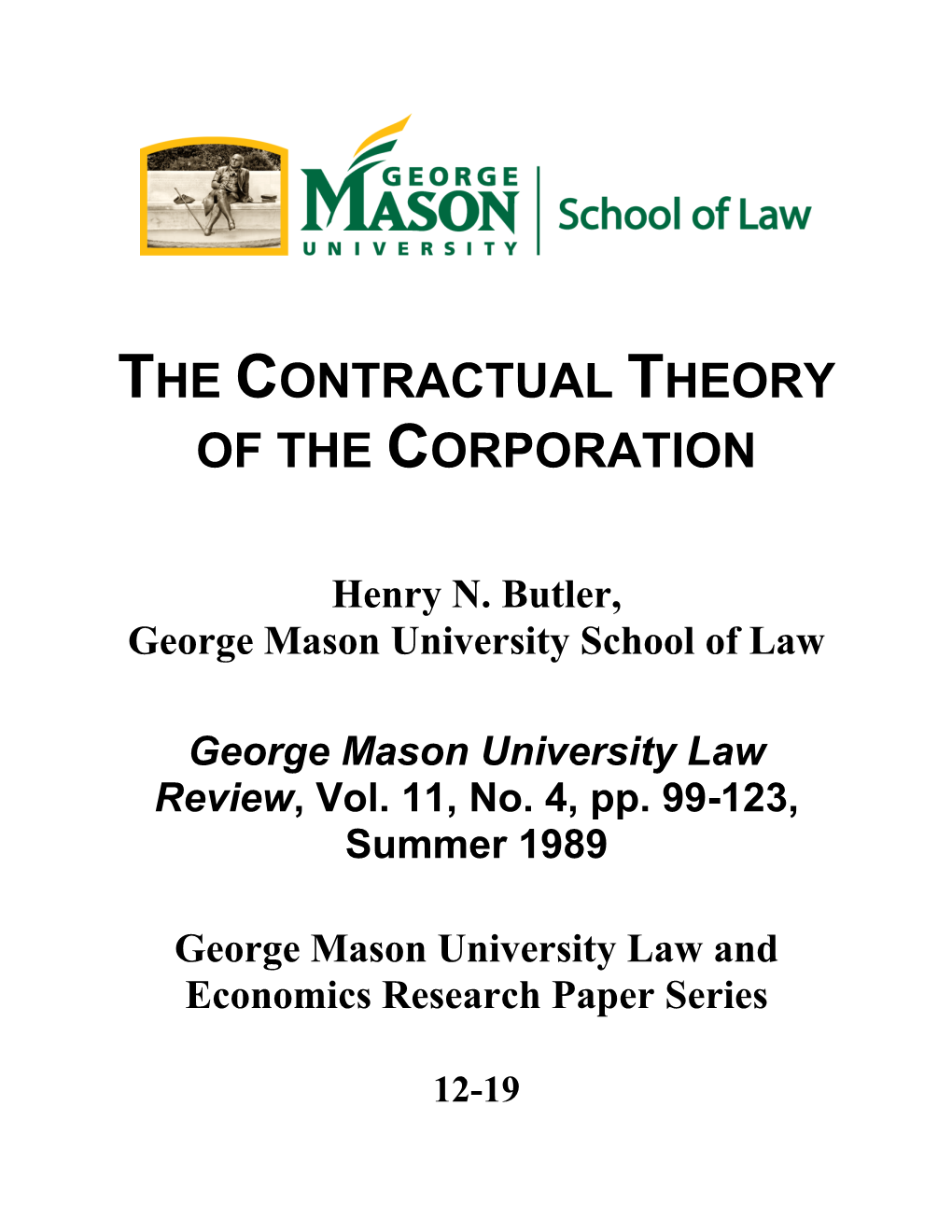 The Contractual Theory of the Corporation