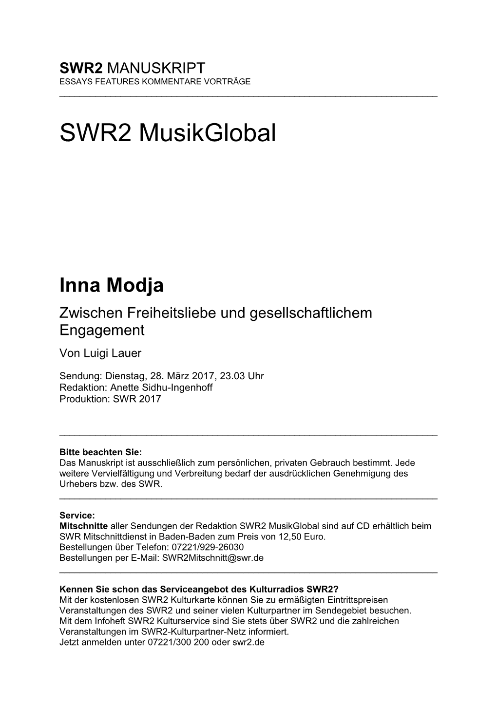 SWR2 Musikglobal