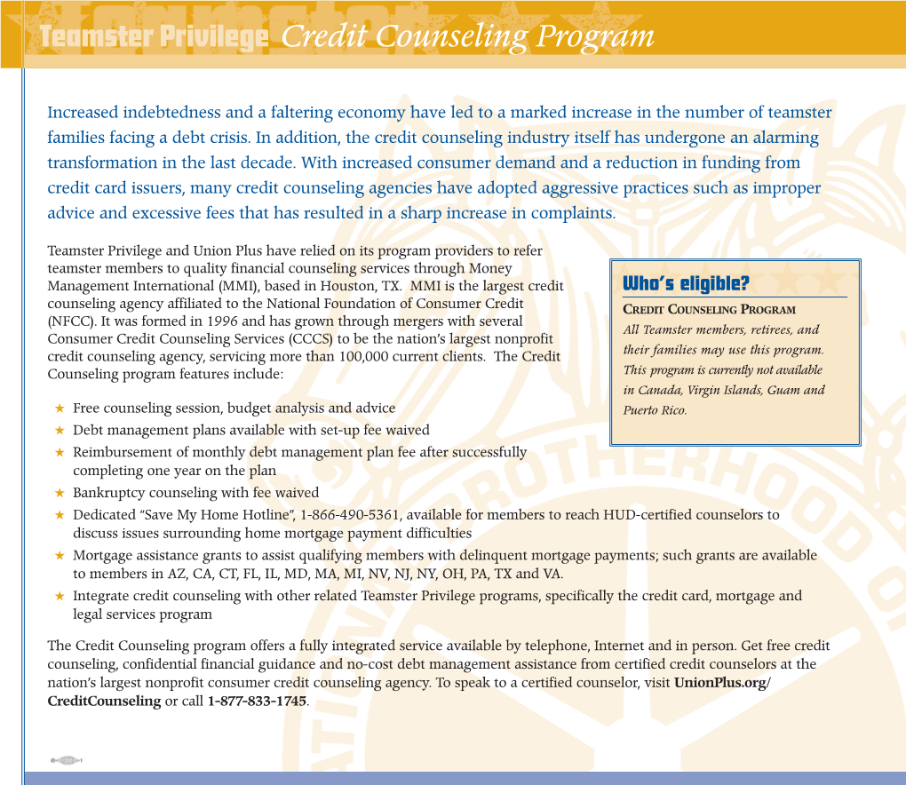 Teamster Privilege Credit Counseling Program
