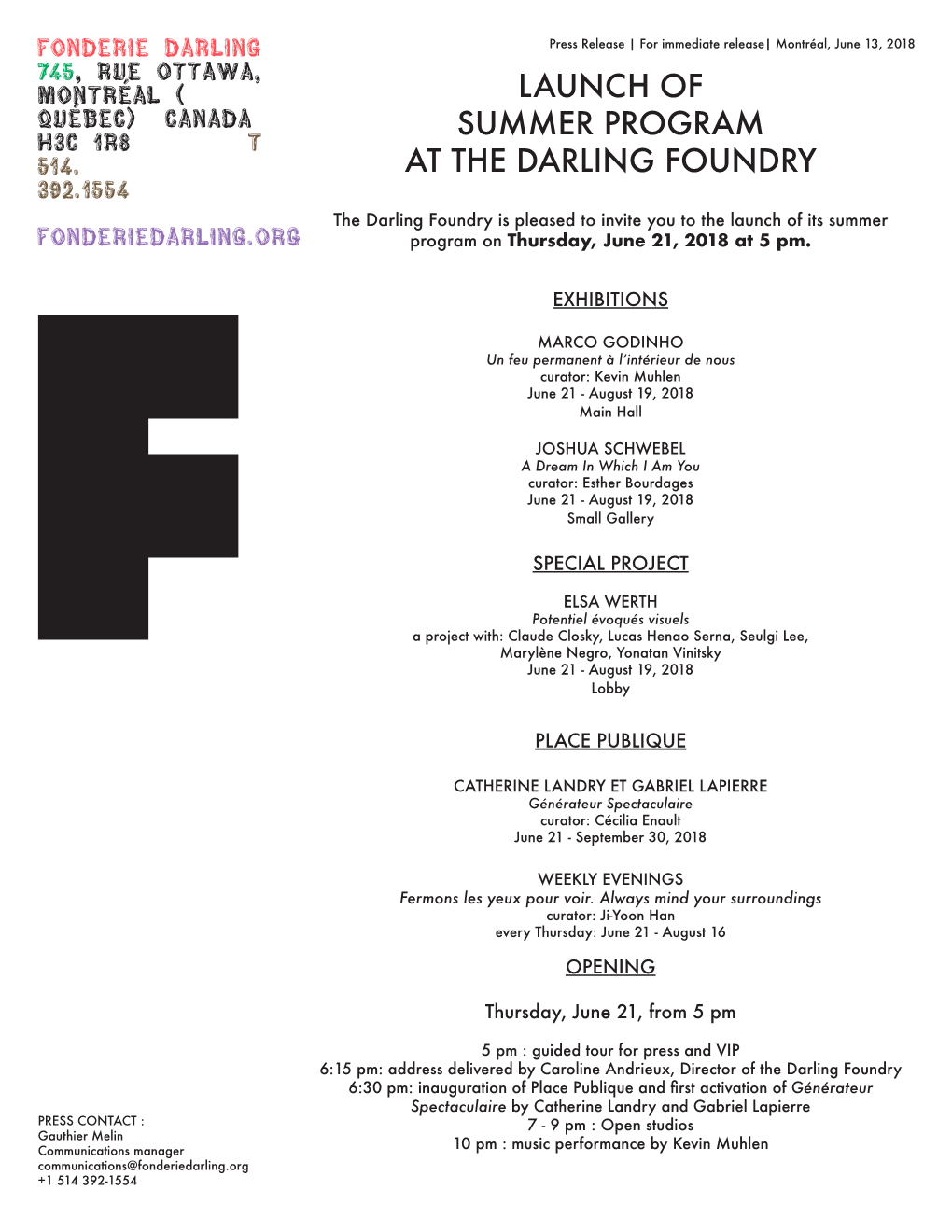 Launch of Summer Program at the Darling Foundry