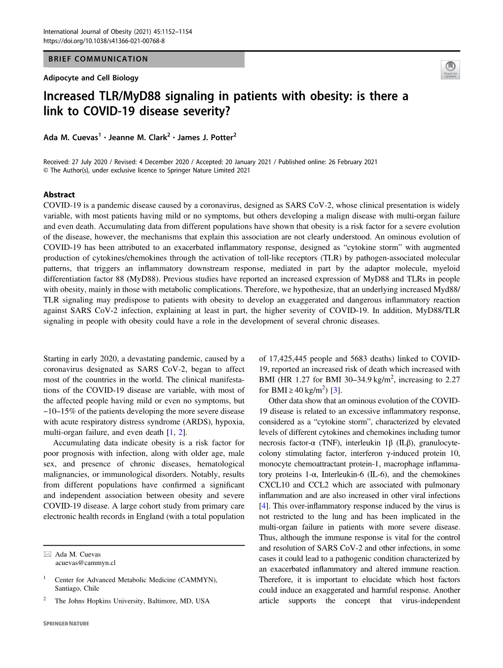 Increased TLR/Myd88 Signaling in Patients with Obesity: Is There a Link to COVID-19 Disease Severity?