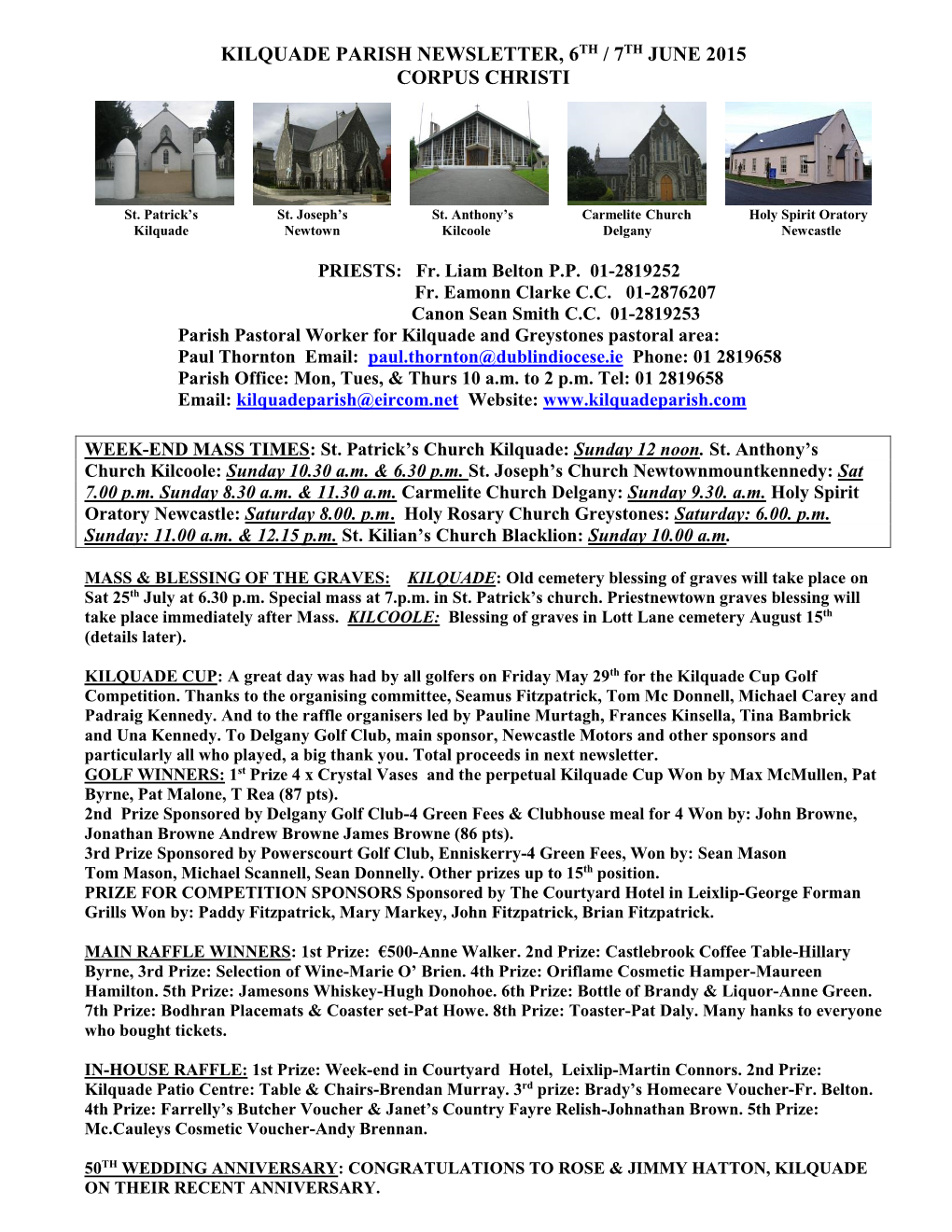 KILQUADE PARISH NEWSLETTER – 17Th/18Th March 2007