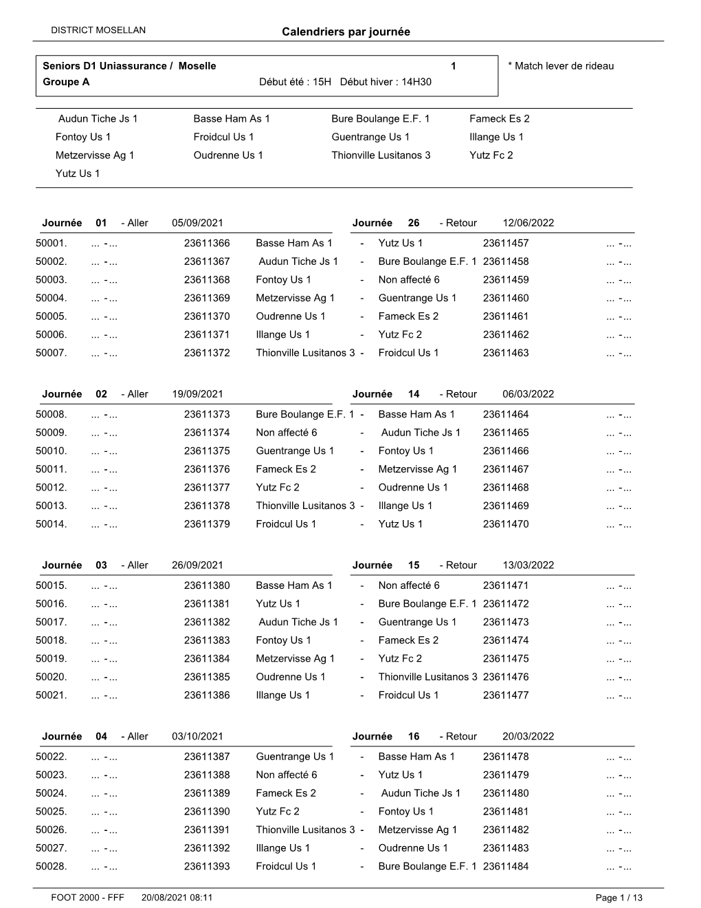 Calendriers Par Journée