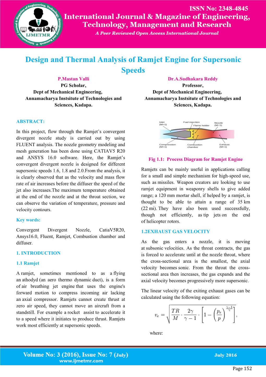 Design and Thermal Analysis of Ramjet Engine For