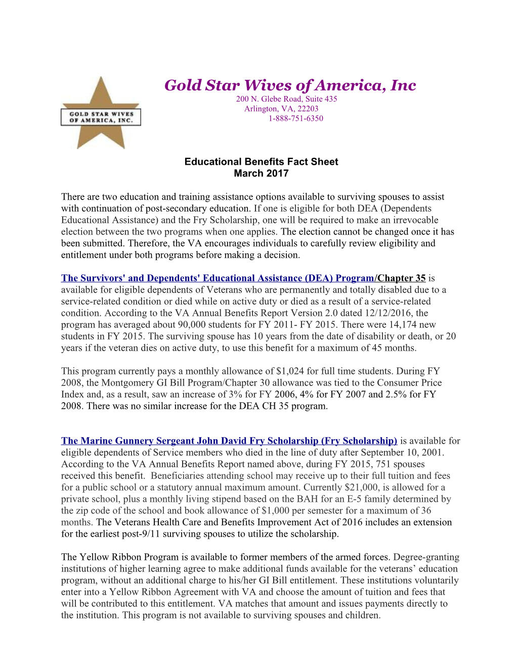 Gold Star Wives of America, Inc s1