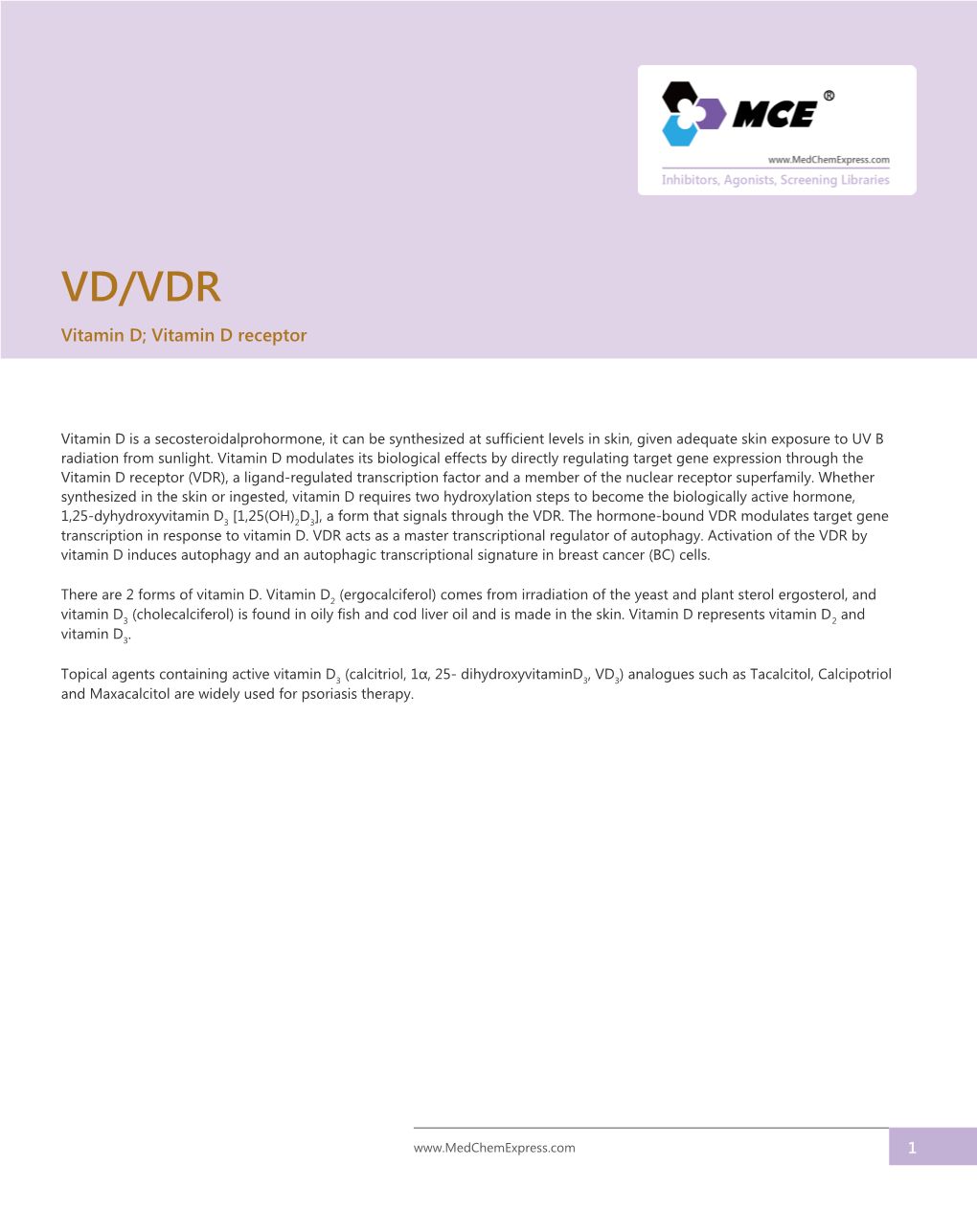 VD/VDR Vitamin D; Vitamin D Receptor