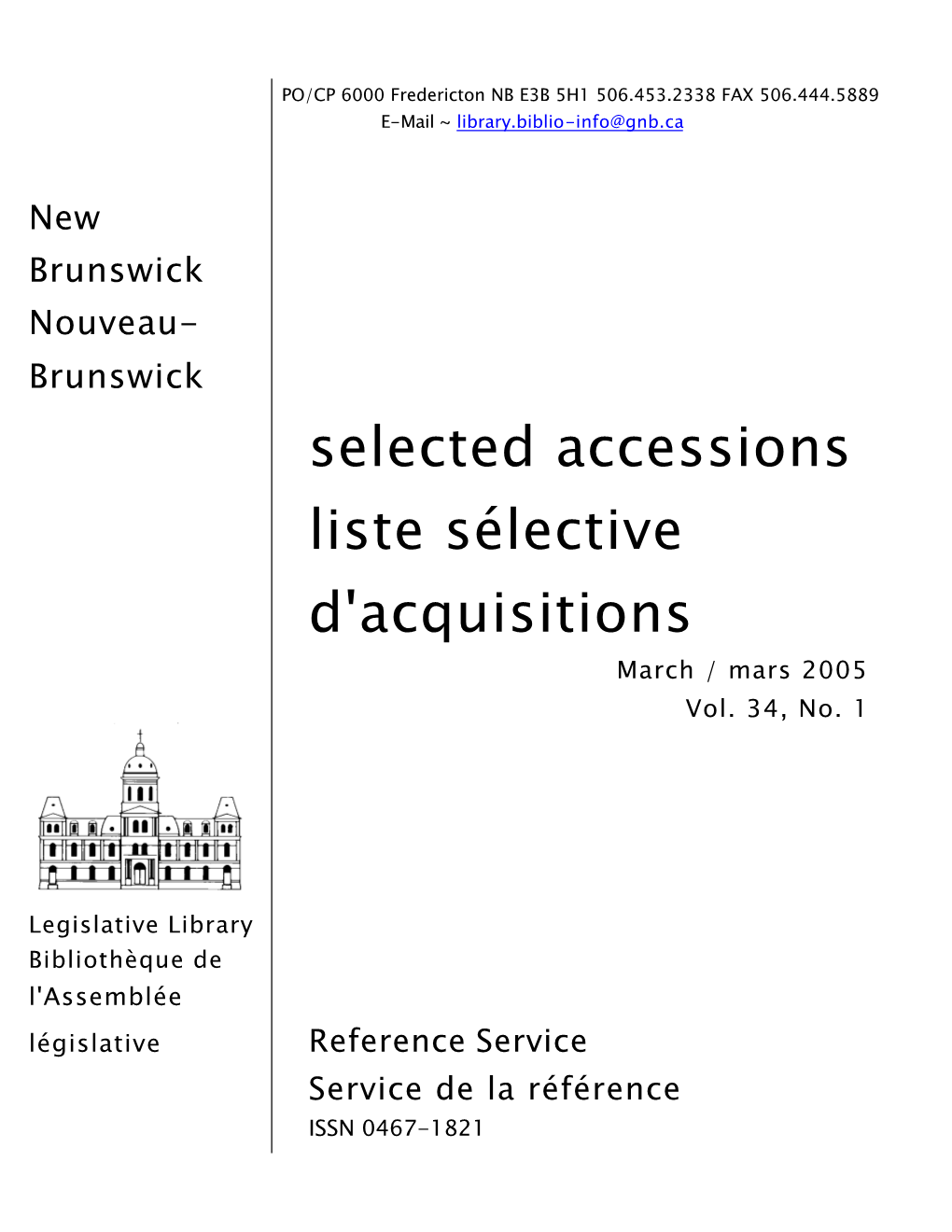 Selected Accessions Liste Sélective D'acquisitions March / Mars 2005 Vol