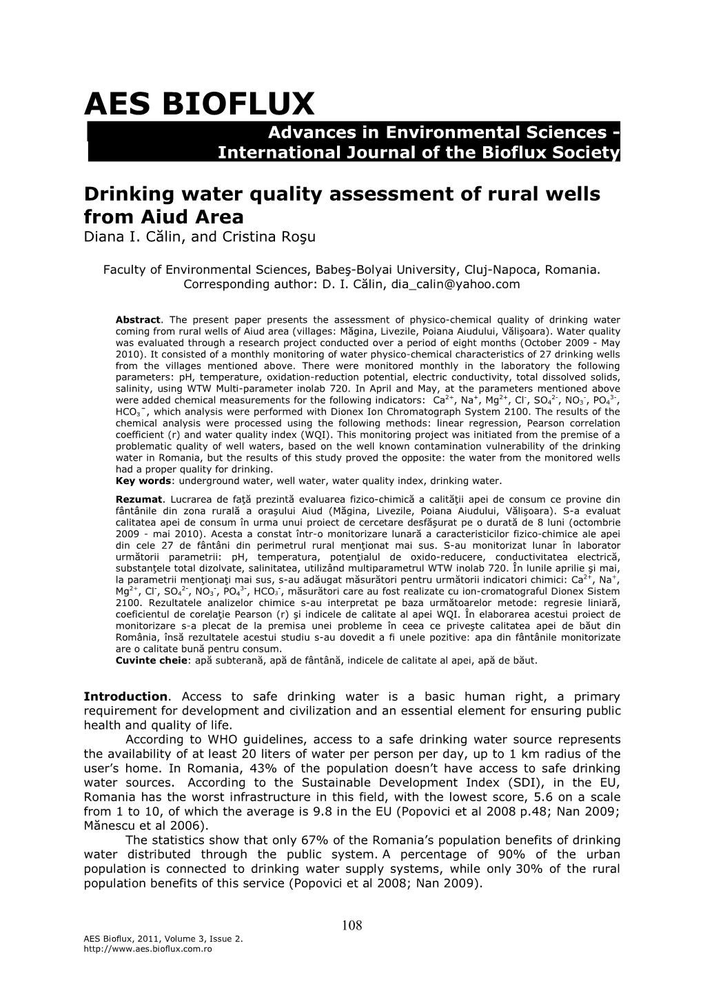 Calin D. I., Rosu C., 2011 Drinking Water Quality