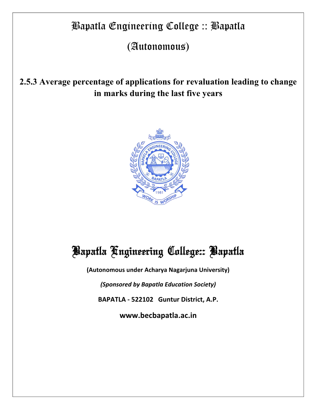 Average Percentage of Applications for Revaluation Leading to Change in Marks During the Last Five Years