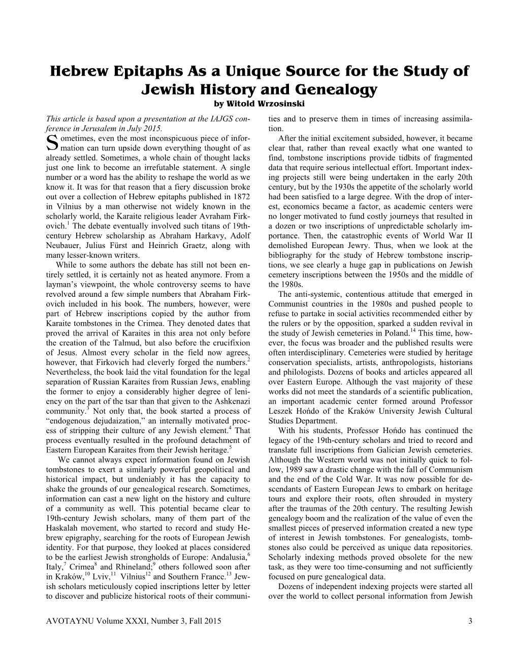 Hebrew Epitaphs As a Unique Source for the Study of Jewish History and Genealogy