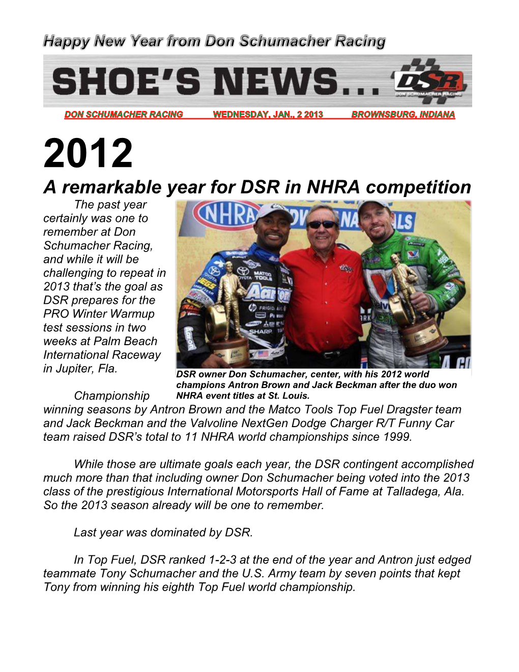 A Remarkable Year for DSR in NHRA Competition