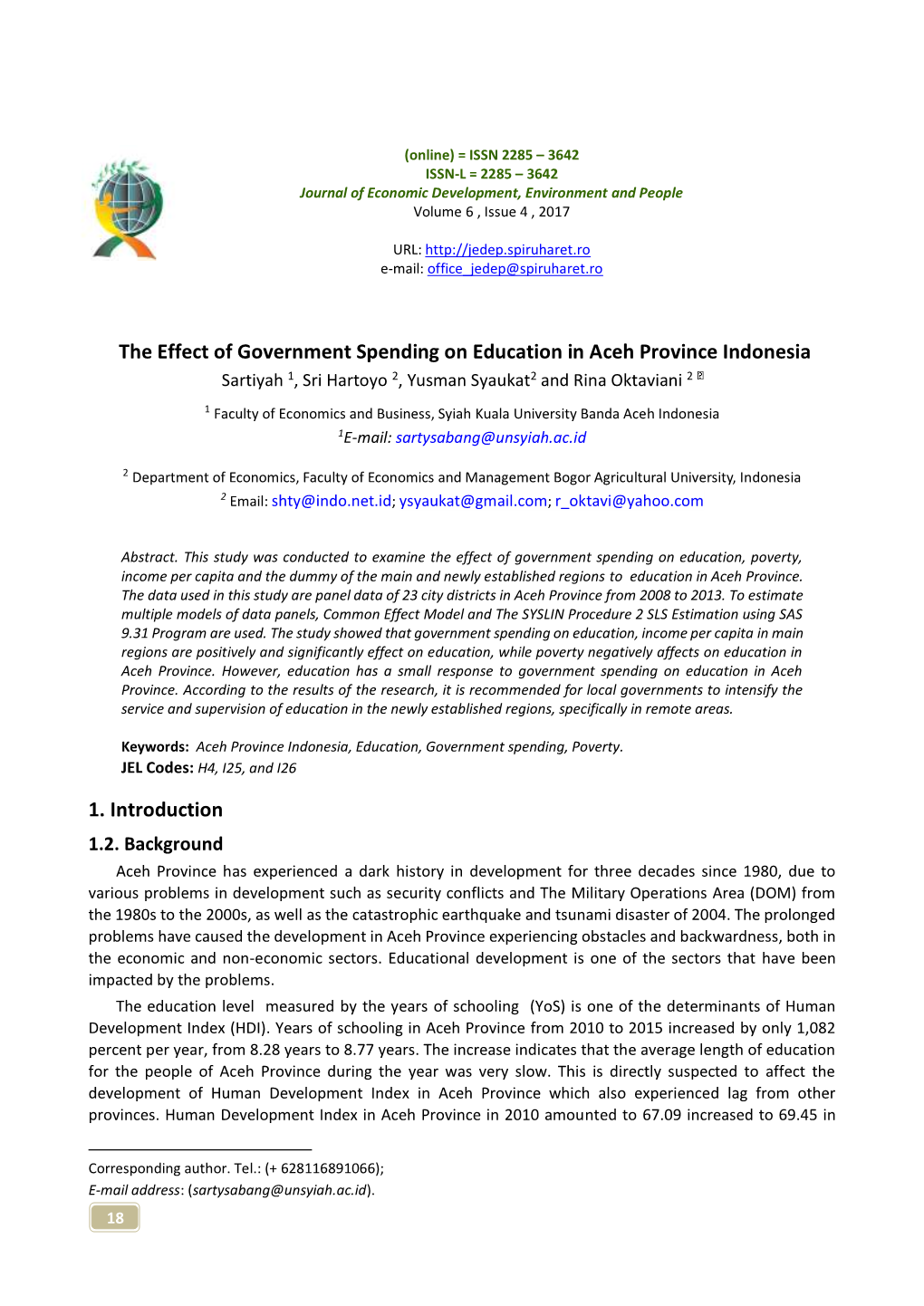 Journal of Economic Development, Environment and People Volume 6 , Issue 4 , 2017