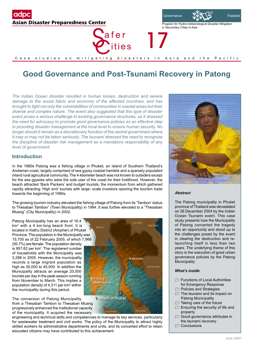 Good Governance and Post-Tsunami Recovery in Patong