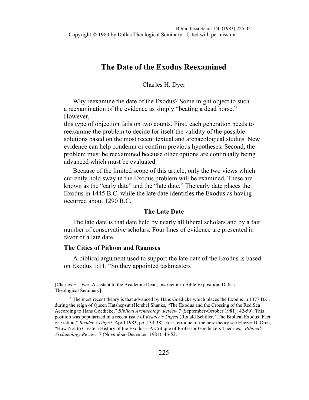 The Date of the Exodus Reexamined